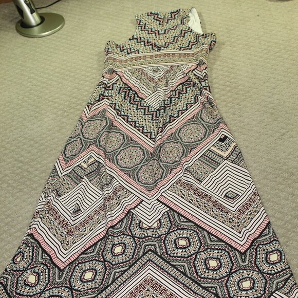 London Times Sz 6 Sleeveless Multicolored Maxi Dress Black Peach - Picture 3 of 5